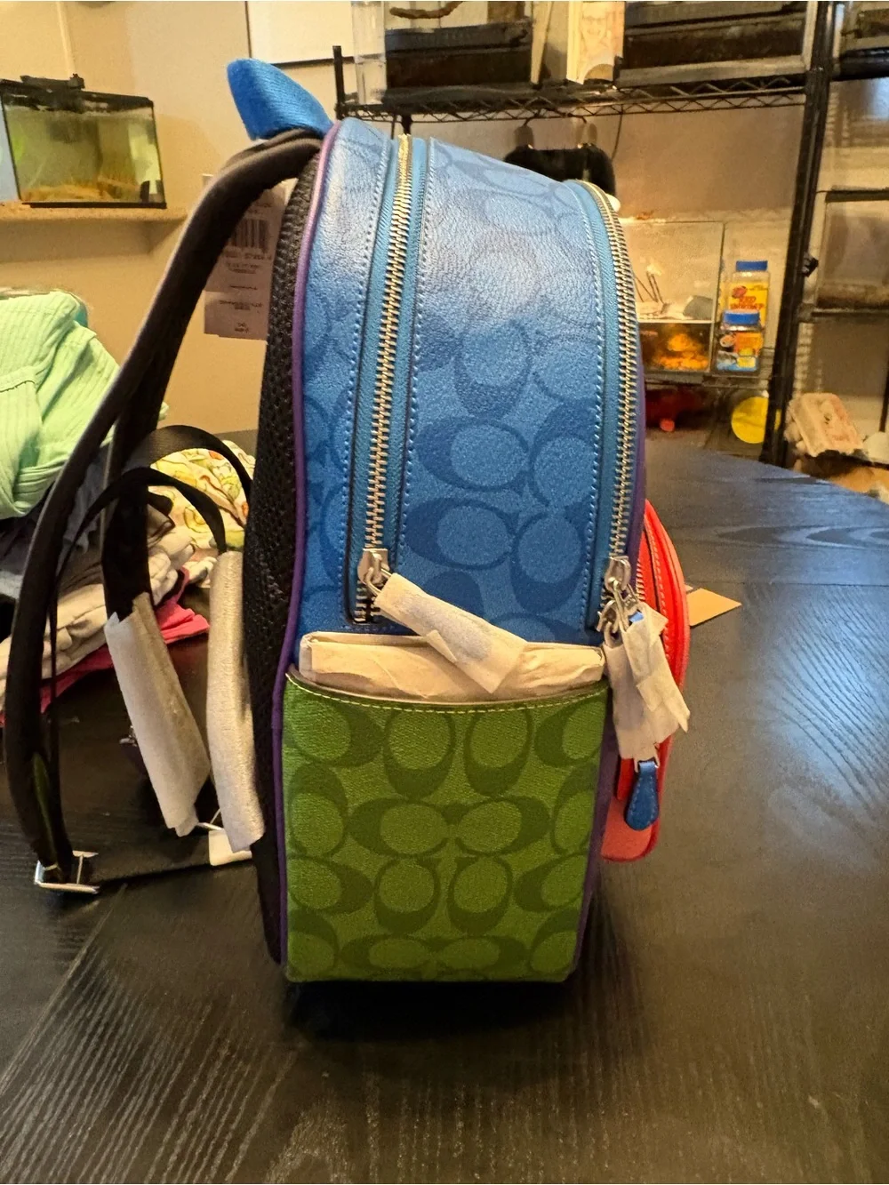 COACH Purple and Coral Signature Mini Backpack